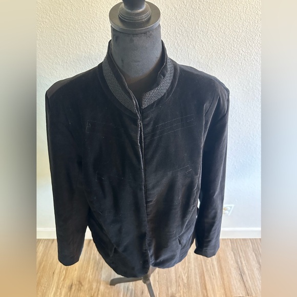 Mossimo Jacket Blazer Black Velvet Embroidered Stretch Lined Long Sleeve Women - Picture 10 of 10